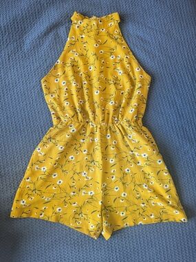 Yellow Floral Halter Romper